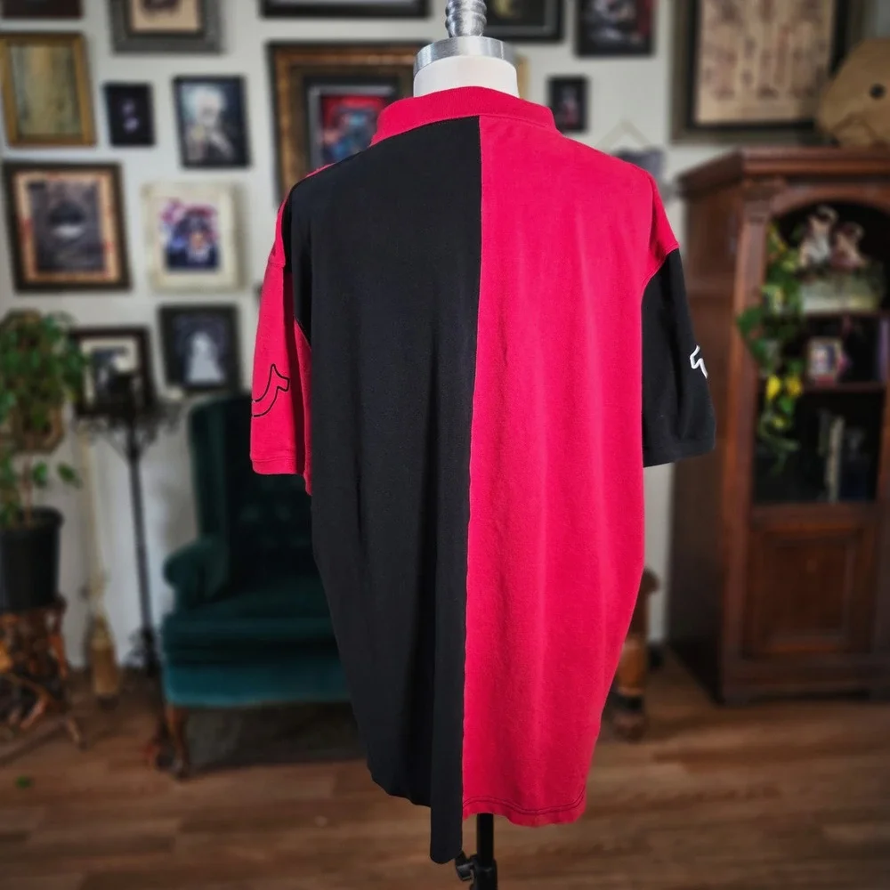 True Religion Polo Shirt Mens 3XL Red Black‎ Split Colorblock Horseshoe Logo SS